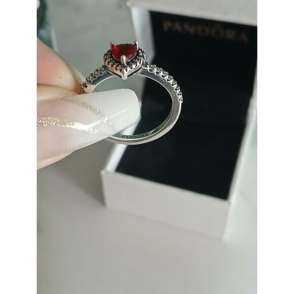 Pandora Elevated Red Heart Ring Sterling Silver Size 7.5 Sparkling Pave Crystal - Picture 8 of 13